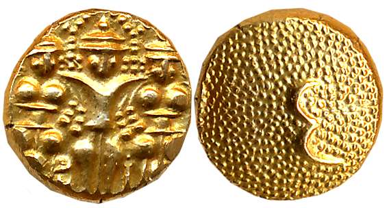 Arkot, Nawab Umdat ul Umra, Gold 3 Sami Pagoda, 3.36g, Obv: Lord Balaji standing with his 