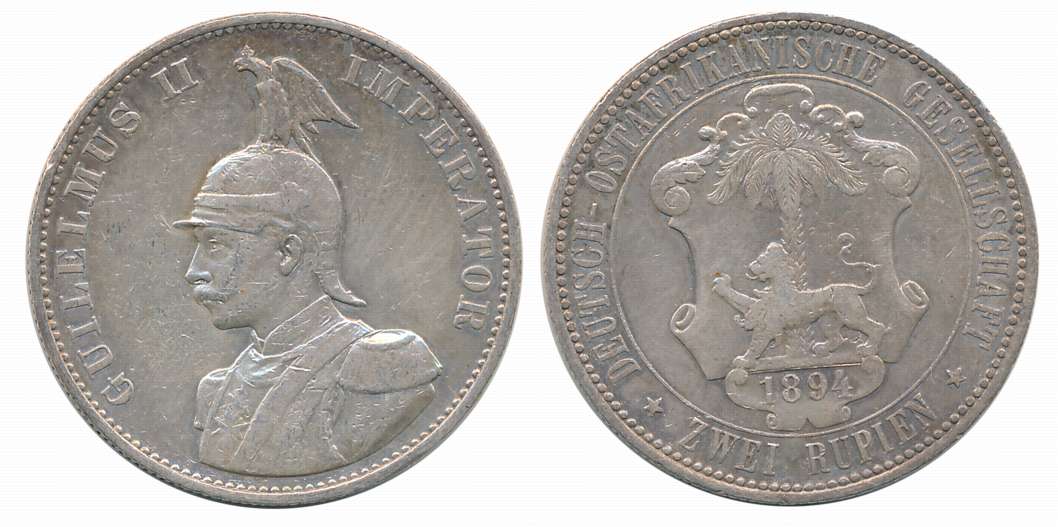 German East Africa, Wilhelm II, Silver 2 Rupien, 23.23g, 1894, Obv: Portrait Wilhelm II wi
