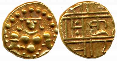 Vijaynagar Empire, Krishnadevaraya, Gold Varaha- Hon, 3.30g, Obv: Seated Lord Balakrishna 