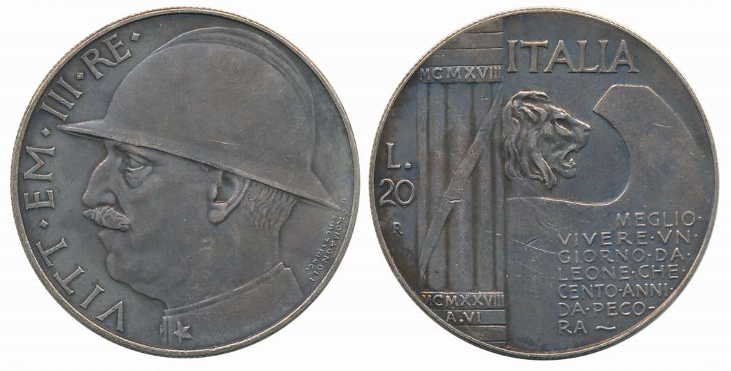 Italy, Vittorio Emanuele III, Silver 20 Lire, 19.68g, 1928, Obv: Head of King Vittorio Ema
