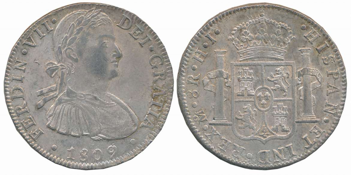 Peru, Ferdinand VII, Silver 8 Reales, 26.98g, 1809, Lima Mint, Obv: Portrait of Ferdinand 