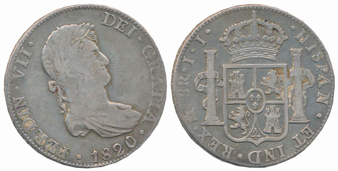 Peru, Ferdinand VII, Silver 8 Reales, 26.71g, 1820, Lima Mint, Obv: Portrait of Ferdinand 