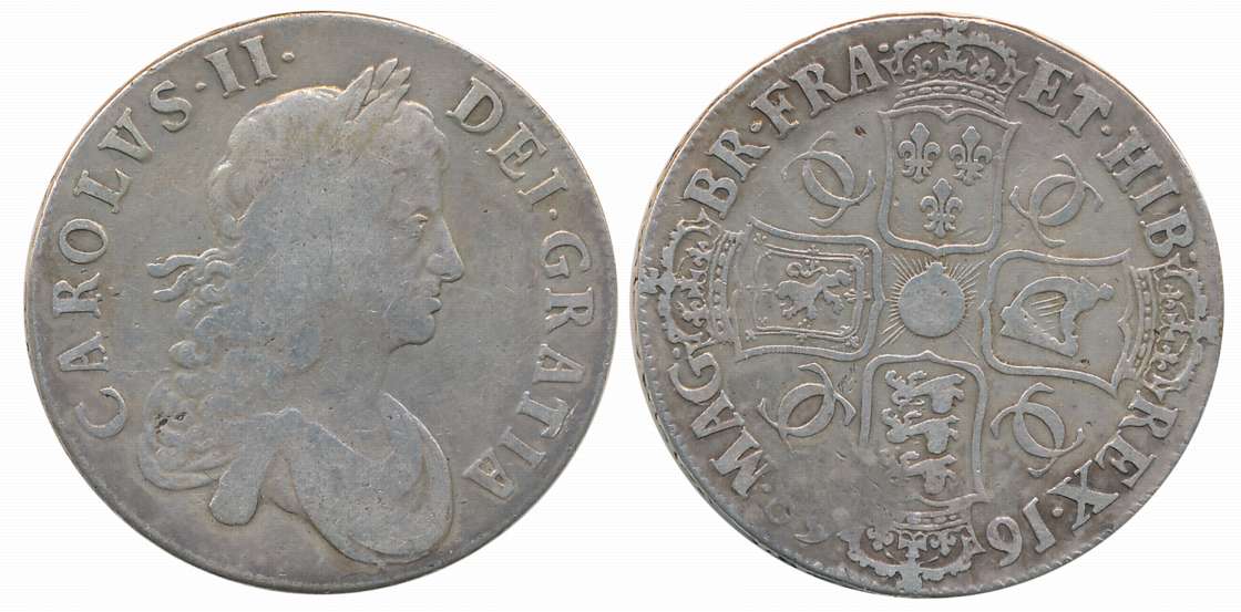United Kingdom England, Charles II, Silver 1 Crown, 29.41g, 1662, Obv: First laureate and 