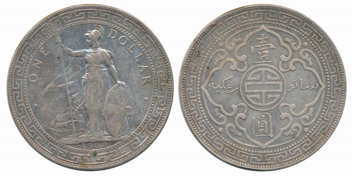 United Kingdom, Silver 1 Trade Dollar, 26.84g, 1900, Bombay Mint, Obv: Standing figure of 