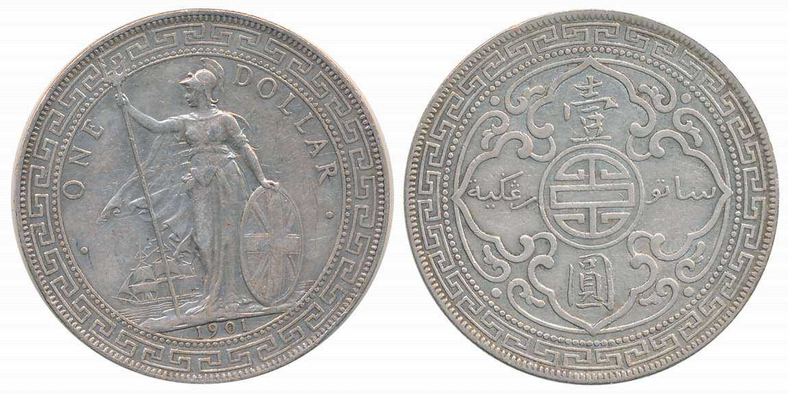 United Kingdom, Silver 1 Trade Dollar, 26.76g, 1901, Bombay Mint, Obv: Standing figure of 