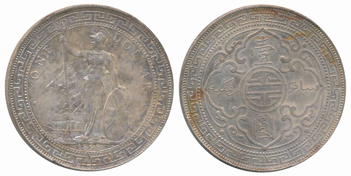 United Kingdom, Silver 1 Trade Dollar, 26.90g, 1901, Tower Mint London, Obv: Standing figu