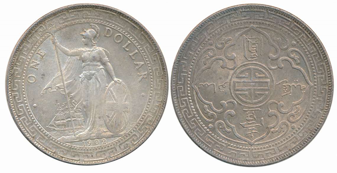 United Kingdom, Silver 1 Trade Dollar, 26.95g, 1902, Bombay Mint, Obv: Standing figure of 