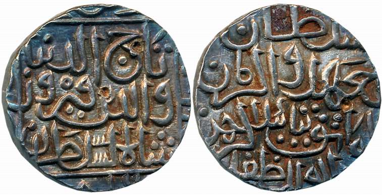 Taj ul din Firuz, Silver Tanka, 11.02g, Hadrat Ahsanabad Mint, AH 816 (G&G# BH63). Very fi