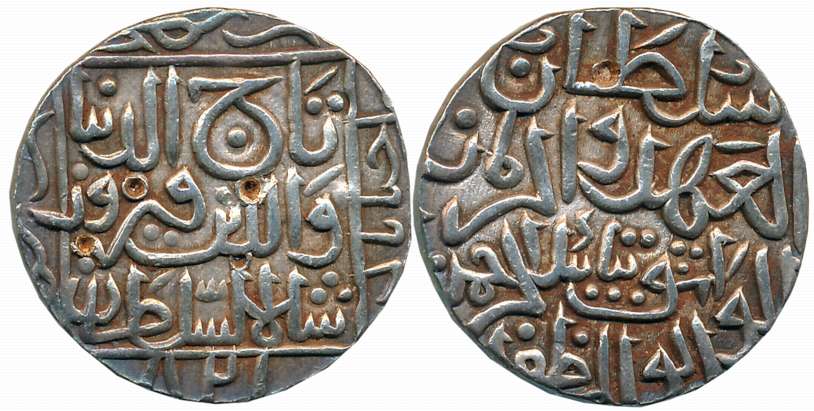 Taj ul din Firuz, Silver Tanka, 10.98g, Hadrat Ahsanabad Mint, AH 821 (G&G# BH63). Extreme