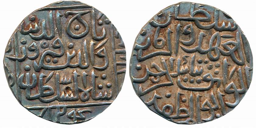 Taj ul din Firuz, Silver Tanka, 11.03g, Hadrat Ahsanabad Mint, AH 824 (G&G# BH63). Extreme