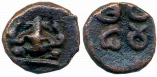 Nayakas of Madurai, Lord Ganesh, Copper, 1.15g, Obv: Lord Ganesha seating front, Rev: Tami