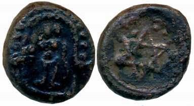 Nayakas of Madurai, Mangamma, Copper, 2.86g, Obv: Goddess facing front within arch, Rev: S