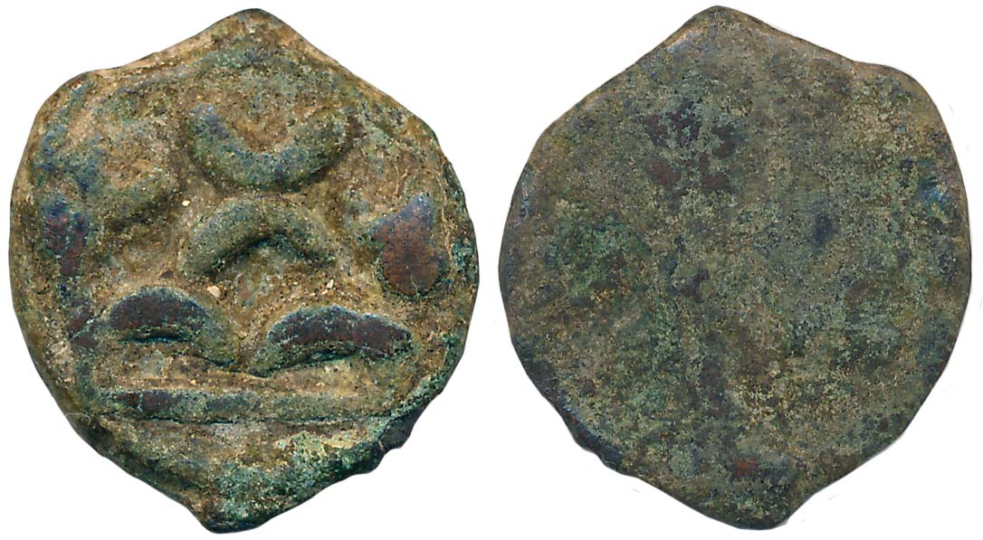 Ancient Deccan, Uninscribed, Cast Copper, 5.99g, Uniface, three arched hill flanked by tau