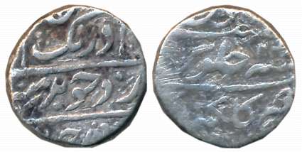 Aurangzeb, Silver 1/4 Rupee, 2.72g, Golkonda Mint, RY 24 (KM# 293.1). Fine.