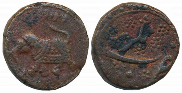 Tipu Sultan, Copper, Paisa- Zohara, 11.03g, Nagar Mint, AM 1219, Elephant Facing to right 