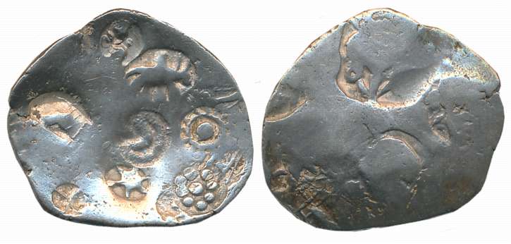Punch Marked, Attributed to Kashi Janapada under Kosala, Silver Vimshatika, 3.54g, Obv: Va