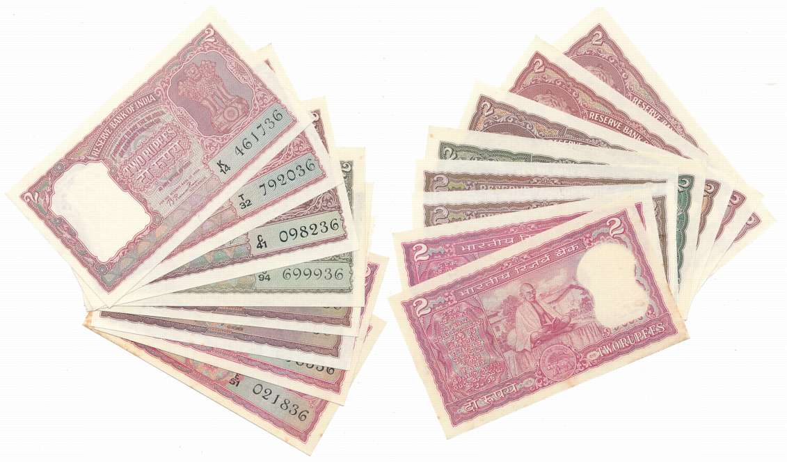 Rupees 2 (36), Complete Signature Set Governor Signature Set from 26.01.1950 to 1994. Unci
