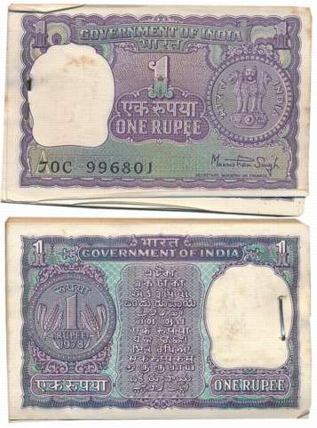Rupee 1, Pack of 100 Notes, “A-38”, 1978, Type 6.1.8, Signed by Manmohan Singh, Prefix 70C