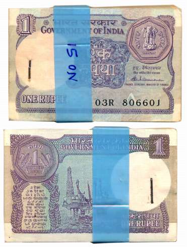 Rupee 1, Pack of 100 Notes, “A-51”, 1988, Type 6.1.10, Signed by S. Venkitaraman, Prefix 0
