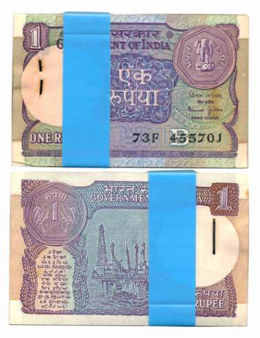 Rupee 1, Pack of 100 Notes, “A-54”, 1990, Type 6.1.10, Signed by Bimal Jalan, Prefix 73/F,