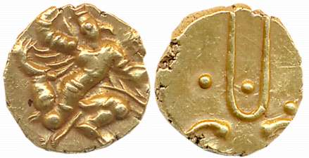 Banas of Madurai, Samarakolakalan, Gold Fanam, 0.37g, Obv: Stylize Garuda running to right