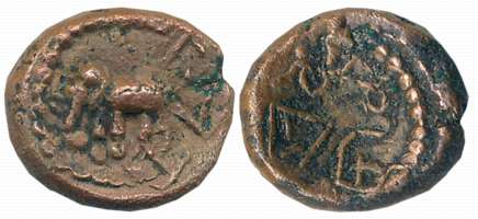 Vijaynagar Empire, Sadashivraya, Copper, 2.69g, Obv: Elephant to left within dotted circle