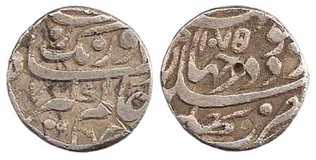 Aurangzeb, Silver, Rupee, Bhakkar Mint, AH 1075/7, do-chashme he in bha of bhakkar (KM 300