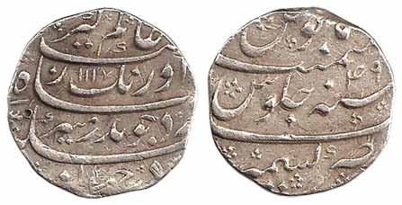 Aurangzeb, Silver, Rupee, Kashmir Mint, AH 1117/49, four-lines legend type on obv (KM 300.