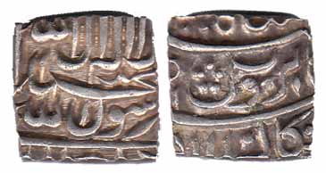 Akbar, Silver, Square, Rupee, Bangala Mint, Kab-i-Roshan Couplet, Kalima type, AH 1010 (KM