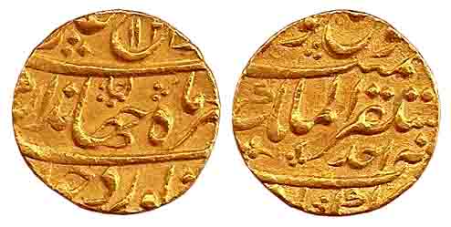 Jahandar Shah, Gold, Mohur, Akbarabad, Mustaqir-al-Khilafat Mint, AH 1124/Ahad. Very Fine,