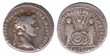 Romans, Tiberius, Silver, portrait on obv. About Very Fine, Rare.