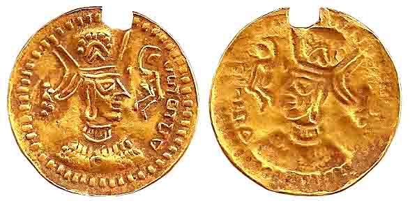 Sassanian Token, Gold, 2.34 g, typical Sassanian bust to right on obv, repousse. The token