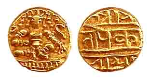 Vijayanagar, Krishnadevaraya, Gold Pagoda, seated Krishna type on obv, Nagari legend on re