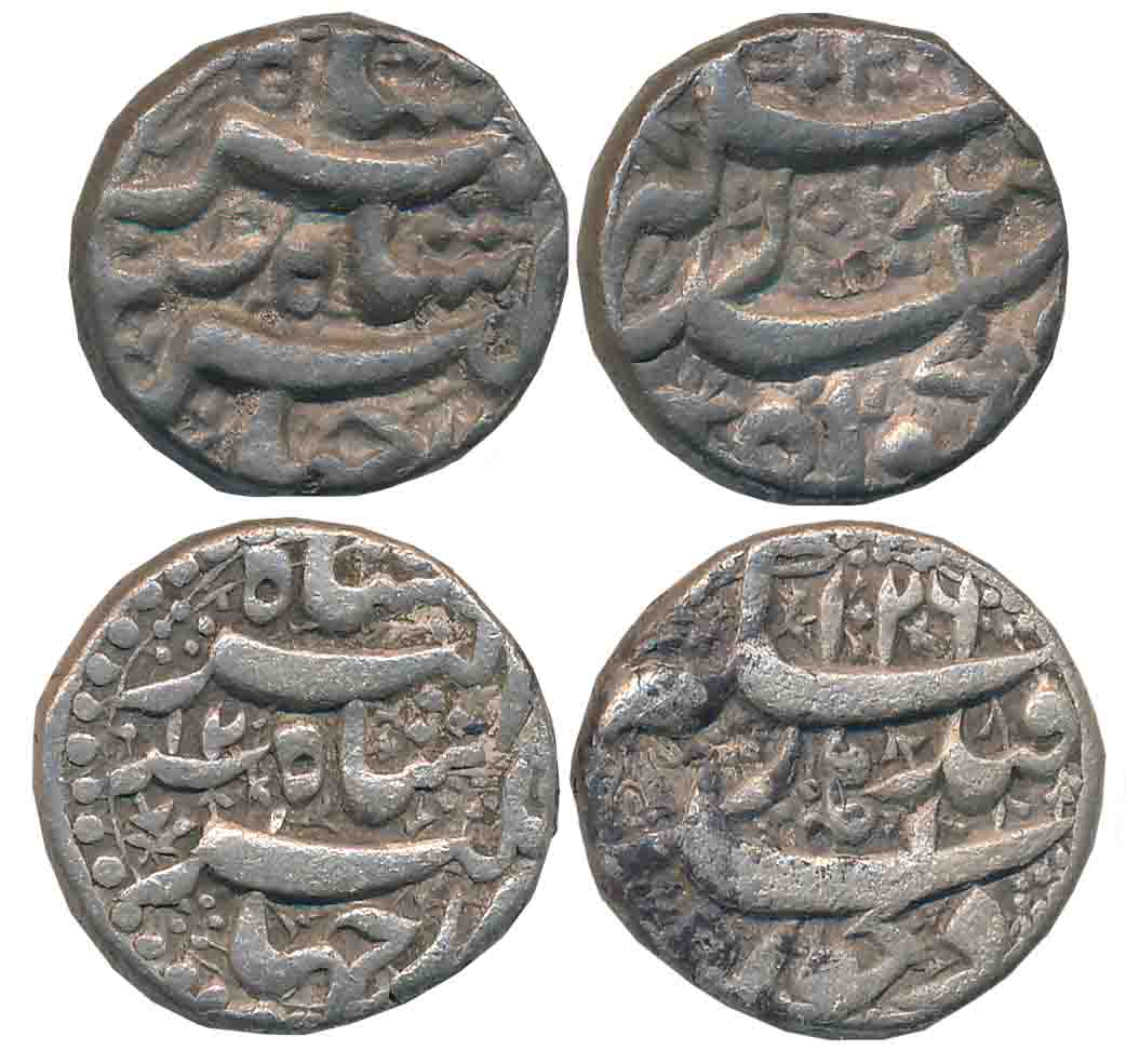 Jahangir, Silver Rupees (2), 11.09g, 11.19g, “Nur ud din” type, Qandahar Mint, AH 1026/ RY