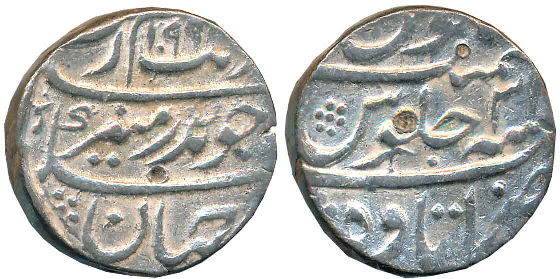 Aurangzeb, Silver Rupee, 11.37g, Broad flan, Itawa Mint, AH 1099/ RY 31 (KM# 300.39). Very