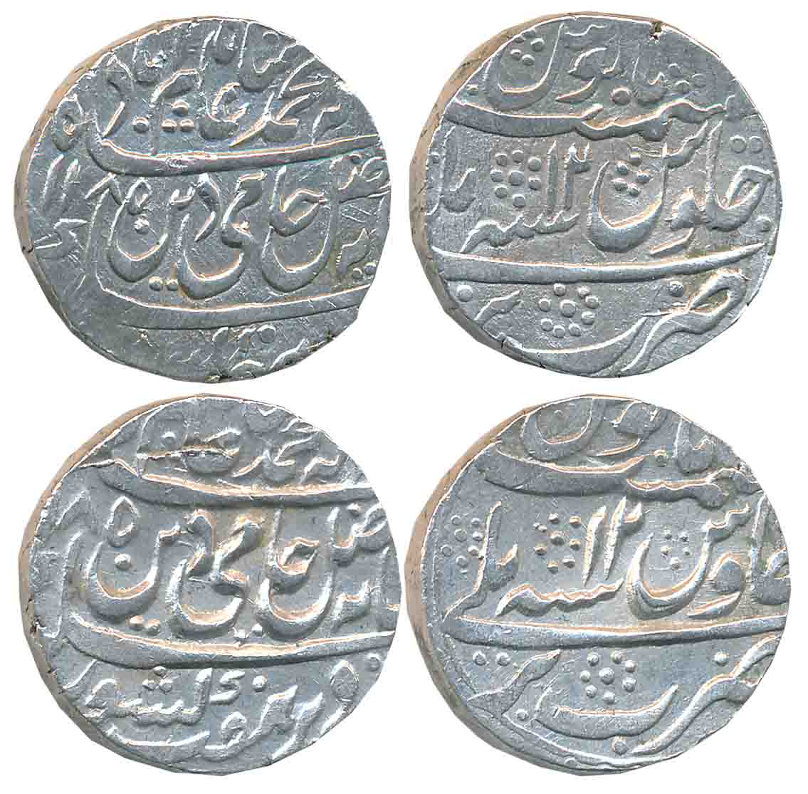 Silver Rupees (2),11.14g, 11.17g, Bareli Mint, in the name of Shah Alam II, AH 1185/ RY 12