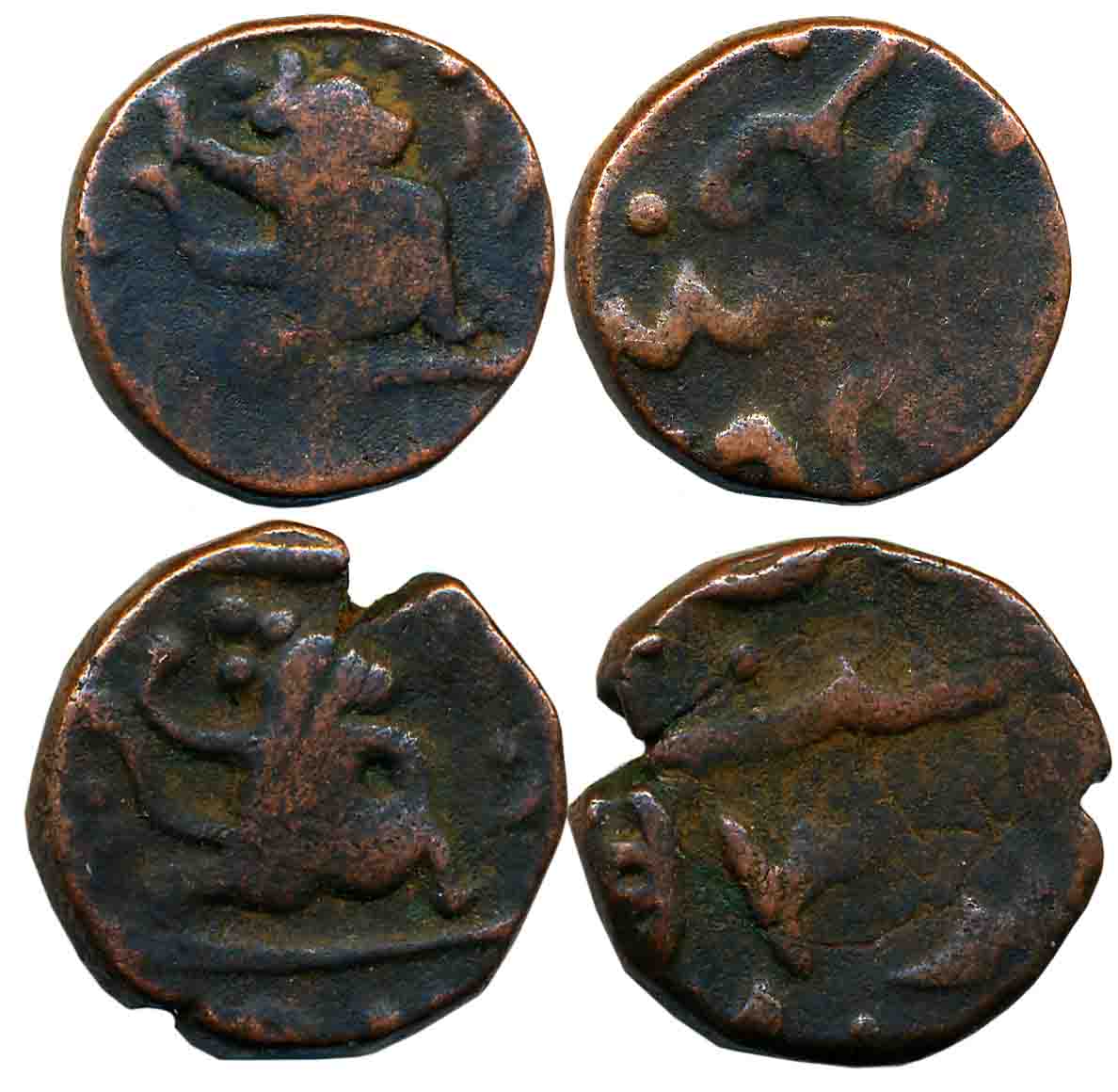 Copper Paisa (2), 12.45g, 12.54g, in the name of Shah Alam II, Obv: Lord Hanuman running t