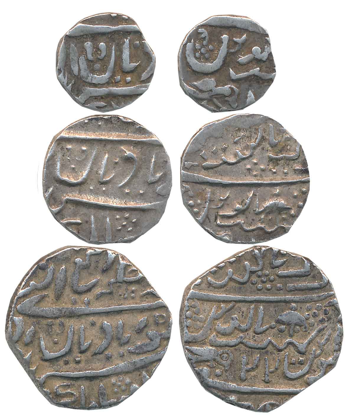 Ranjit Singh, Silver (3), Rupee, 1/2 Rupee, 1/4 Rupee, 10.57g, 5.22g, 2.77g, with the name