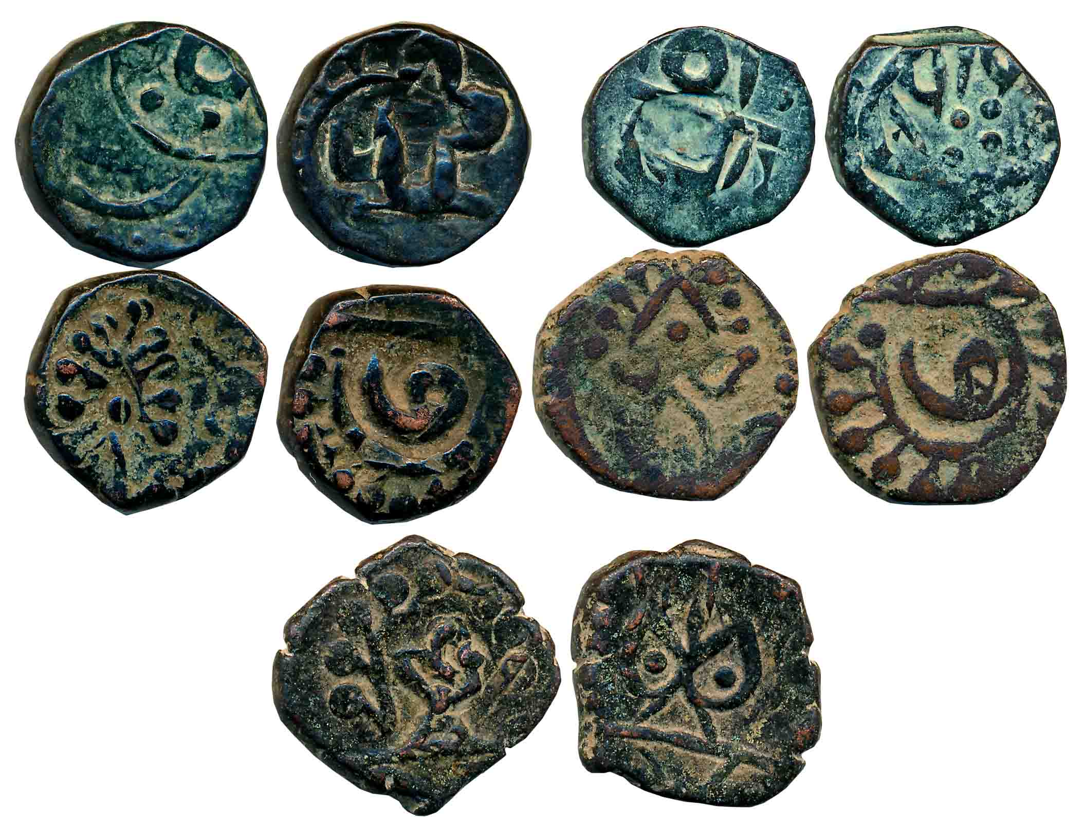 Copper (5), various types. Very fine to very fine+. 5 coins.