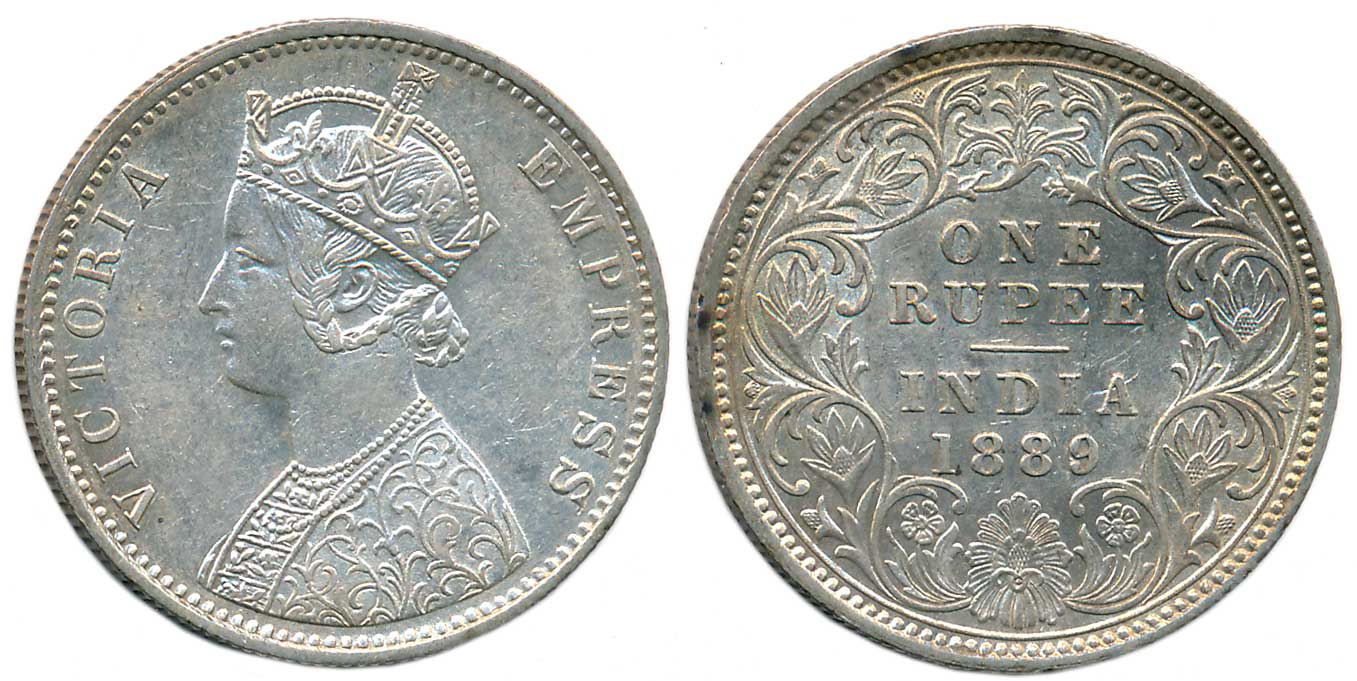 Victoria Empress, Silver Rupee, 1889, Calcutta Mint, Obv: Crowned bust to left, Rev: Denom