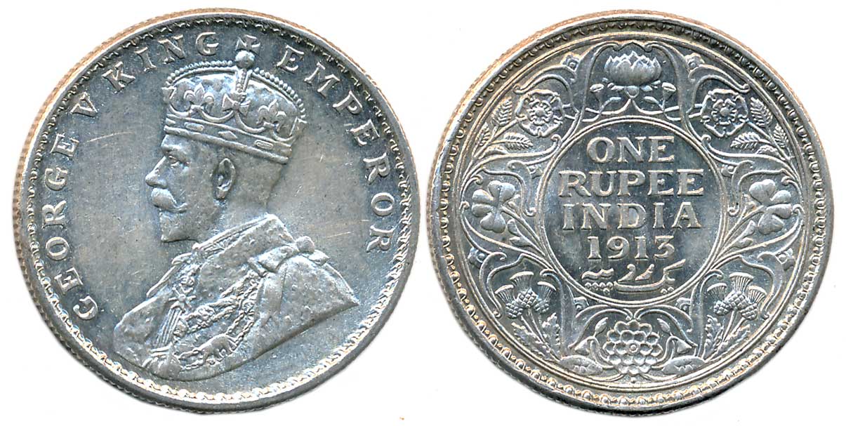 George V, Silver Rupee, 1913, Bombay Mint, Obv: Crowned bust to left, Rev: Denomination & 