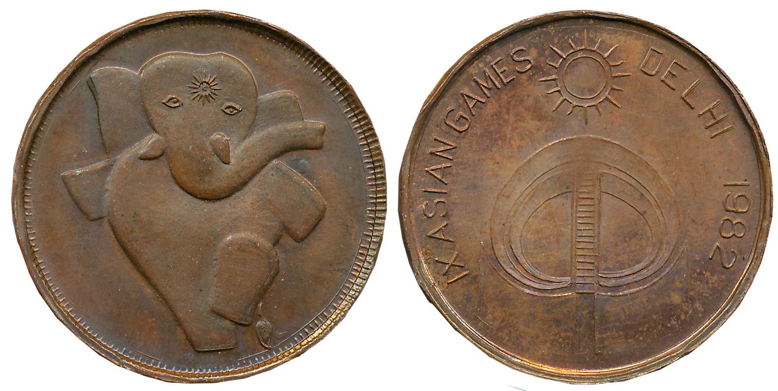 Bronze Medal, 10.91g, “IX Asian Games Delhi 1982”, Judges Medal, Obv: Mascot of the Games,