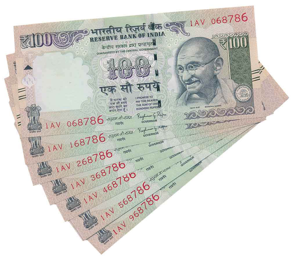 Rupees 100 (20), “D-104”, Fancy Number- 786, Prefix 1/AV, 2016, Signed Raghuram G. Rajan. 