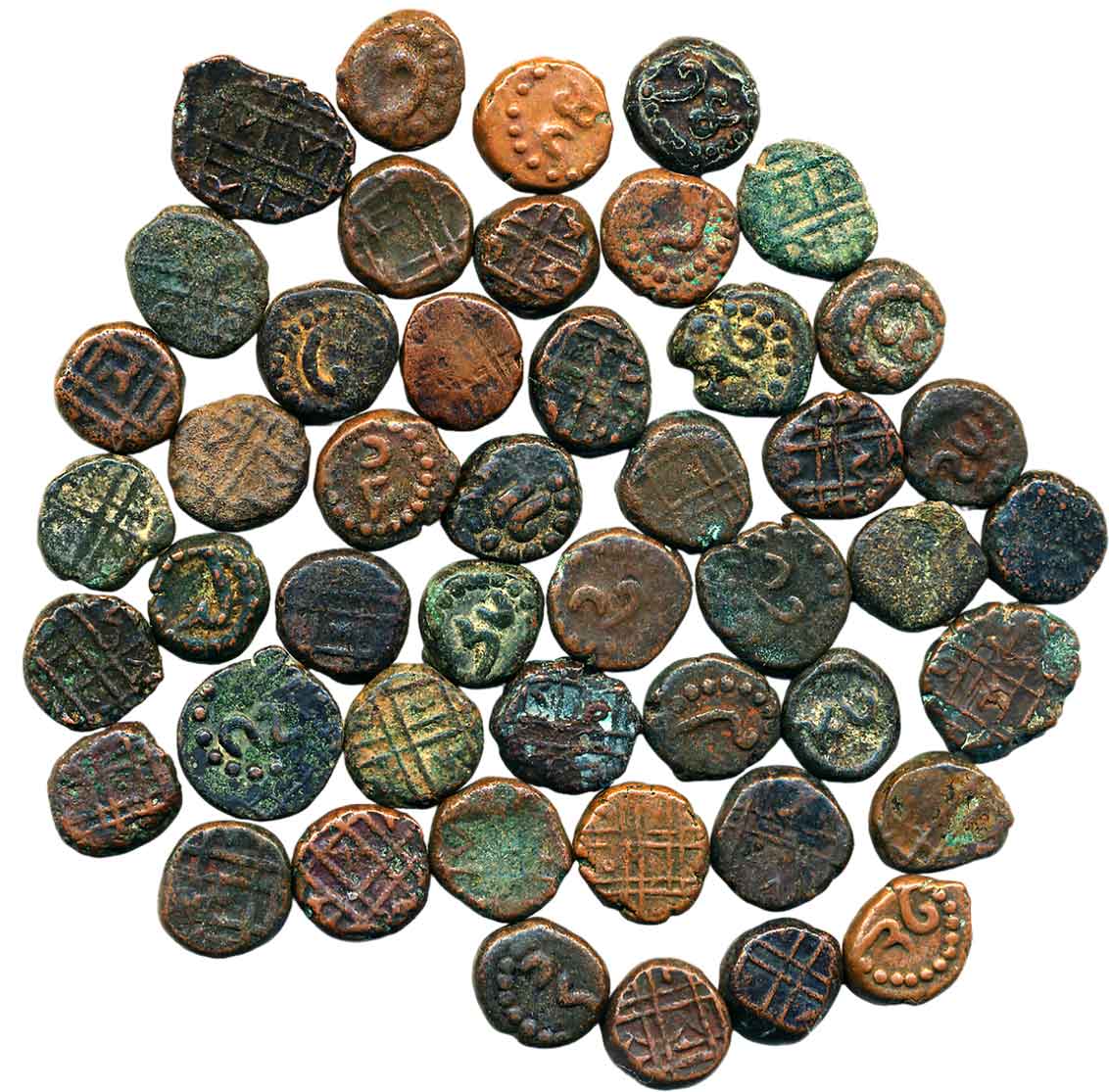 Anonymous, Copper Kasu (47), Kanarese numeric coins, Obv: Numerical in kannada within dott