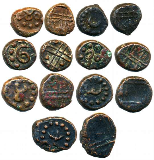 Anonymous, Copper Kasu (7), Obv: Kannada numerals, Rev: Cross lines (KM# 164.1, 164.2, 164
