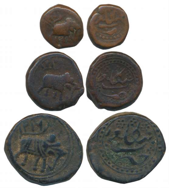 Tipu Sultan, Copper (3), Paisa, 11.40g, Bengalur Mint, AM 1216 (KM# 33.1), 1/2 Paisa, 5.49
