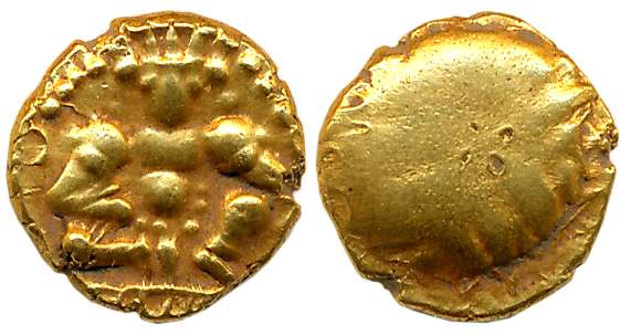 Vijaynagar Empire, Krishnadevaraya, Gold Varaha- Hon, 3.37g, Obv: Seated Lord Balakrishna 