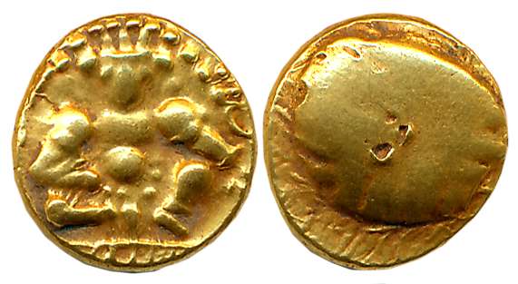 Vijaynagar Empire, Krishnadevaraya, Gold Varaha- Hon, 3.37g, Obv: Seated Lord Balakrishna 