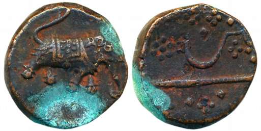Tipu Sultan, Copper Paisa, 12.67g, Patan Mint, Elephant Facing to right (KM# 123.12). Gree