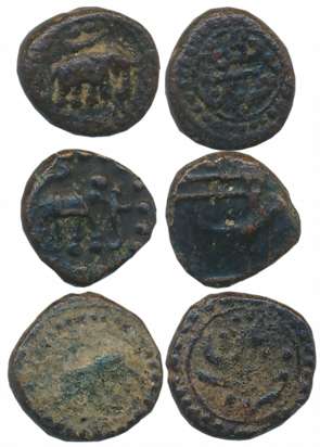 Tipu Sultan, Copper 1/8 Paisa (3), 1.06g, 1.39g, 1.39g. Very fine to very fine+.3 coins.